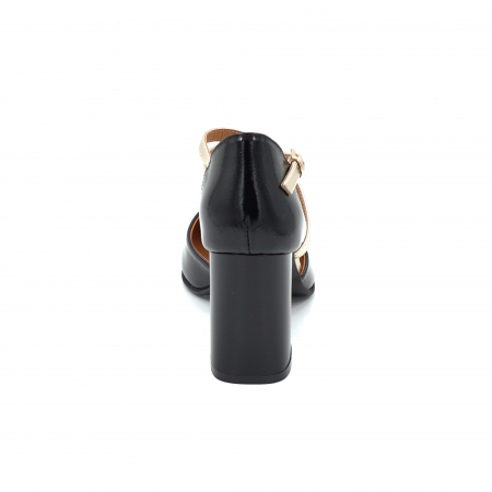 Sandale dama din piele naturala lacuita neagra si aurie cu varf ascutit stiletto si toc mediu gros de 8 cm 1037-1-25 [2]