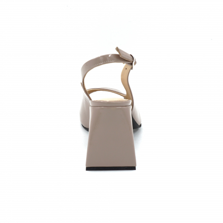 Sandale dama din piele naturala lacuita grej cu varf rotund si toc mediu imbracat de 8 cm 1032-25 [2]