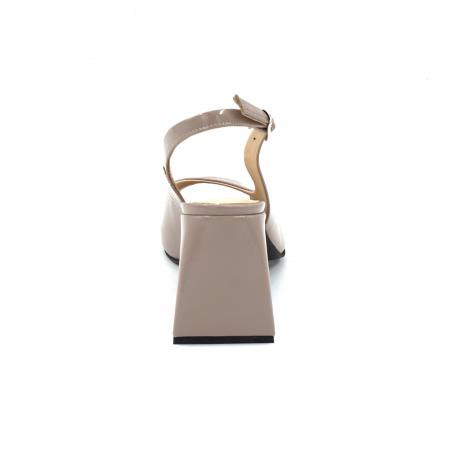 Sandale dama din piele naturala lacuita grej cu varf rotund si toc mediu gros imbracat de 8 cm 1026-5-25 [2]