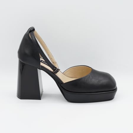 Dama - Sandale dama din piele naturala neagra, cu varf rotund, platforma de 2 cm si toc inalt gros de 9 cm 1093-26