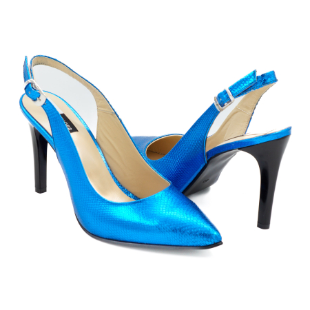 Sandale dama din piele naturala albastru metalizat cu imprimeu sarpe, cu varf ascutit stiletto si toc inalt subtire 9 cm 0124-5-26 [3]