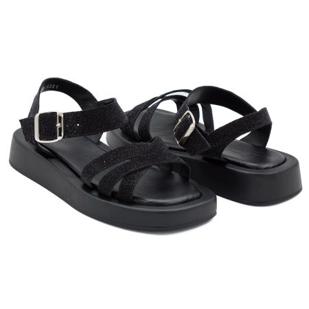 Sandale dama din piele naturala neagra, cu varf rotund si talpa de 3 cm 3421-4-26 [3]