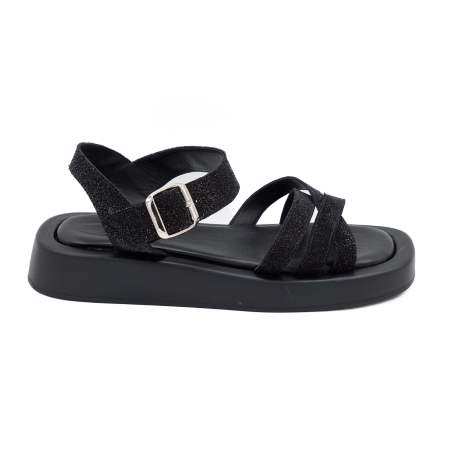 Lichidare stocuri - Sandale dama din piele naturala neagra, cu varf rotund si talpa de 3 cm 3421-4-26