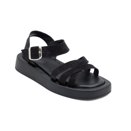 Sandale dama din piele naturala neagra, cu varf rotund si talpa de 3 cm 3421-4-26 [1]