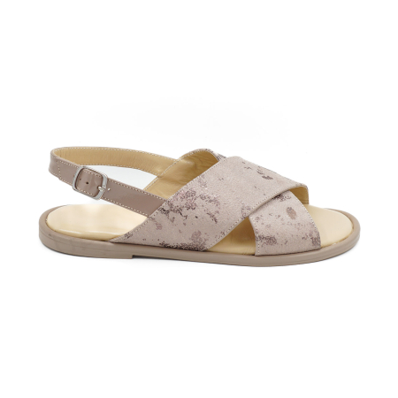 Sandale casual & sport dama - Sandale dama din piele naturala cu imprimeu roz inchis cu insertii, cu varf rotund si talpa joasa 2 cm 1126-1-26