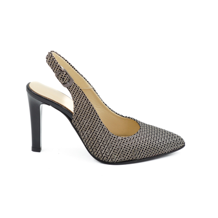 Sandale elegant & office dama - Sandale dama din piele naturala neagra cu imprimeu, cu varf ascutit stiletto si toc inalt subtire 9 cm 0124-13-26