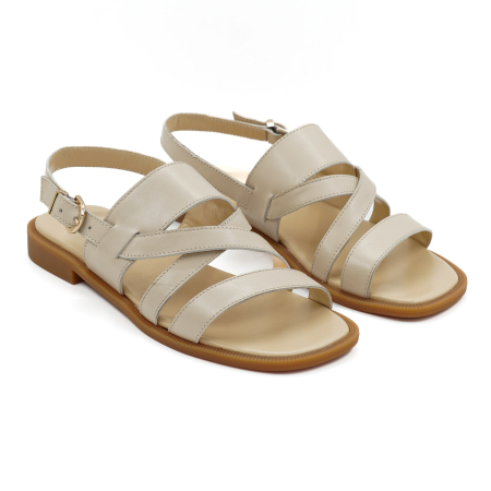 Sandale dama din piele naturala nude bej, cu varf rotund si talpa 1 cm 2426-26 [2]