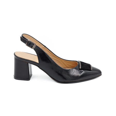 Sandale dama din piele naturala lacuita neagra, cu varf ascutit stiletto si toc mic gros de 6 cm 0924-2-26 [1]