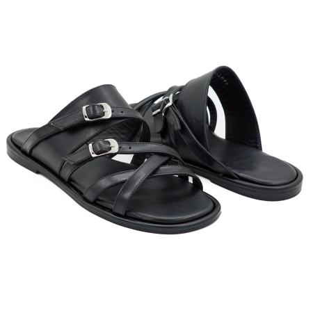 Slapi dama din piele naturala neagra, cu varf rotund si talpa 2 cm 2226-26 [3]