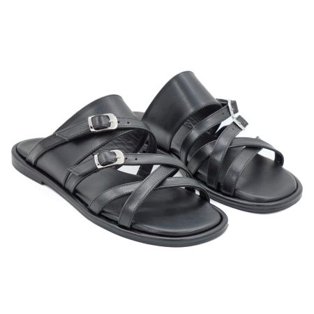 Slapi dama din piele naturala neagra, cu varf rotund si talpa 2 cm 2226-26 [2]