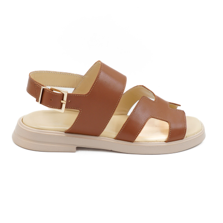 Lichidare stocuri - Sandale dama din piele naturala maro coniac, cu varf rotund si talpa 2 cm 0426-26
