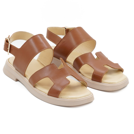 Sandale dama din piele naturala maro coniac, cu varf rotund si talpa 2 cm 0426-26 [2]
