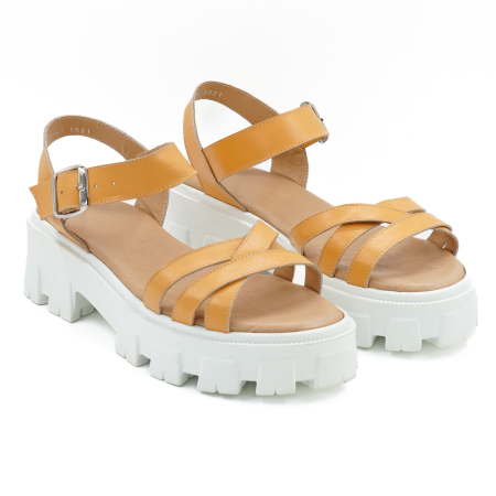 Sandale dama din piele naturala galben mustar, cu varf rotund si talpa de 4 cm 3421-1-26 [2]