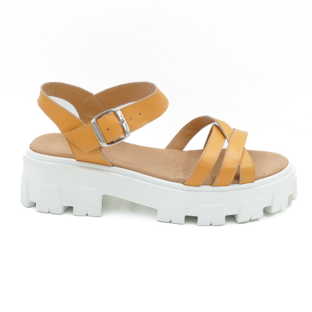 Sandale damă - Sandale dama din piele naturala galben mustar, cu varf rotund si talpa de 4 cm 3421-1-26