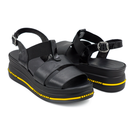 Sandale dama din piele naturala neagra, cu varf rotund si talpa inalta 5 cm 2321-26 [3]