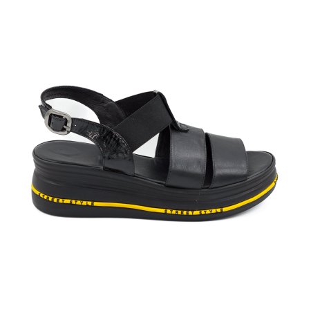 Sandale damă - Sandale dama din piele naturala neagra, cu varf rotund si talpa inalta 5 cm 2321-26