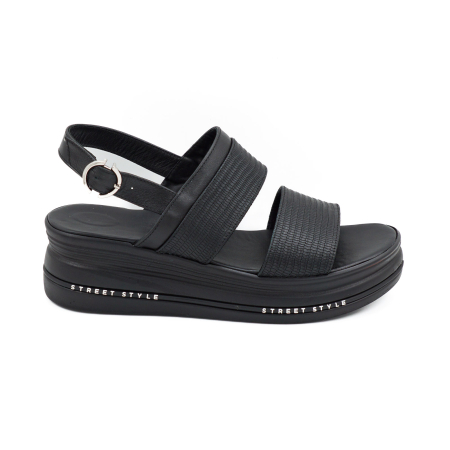 Sandale damă - Sandale dama din piele naturala neagra, cu varf rotund si talpa de 4 cm 0221-26