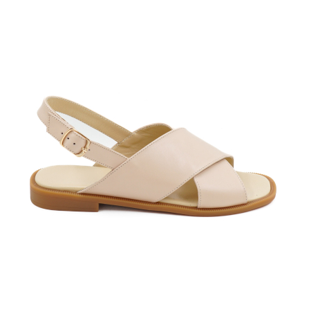 Sandale casual & sport dama - Sandale dama din piele naturala nude roze, cu varf rotund si talpa joasa 2 cm 1126-26