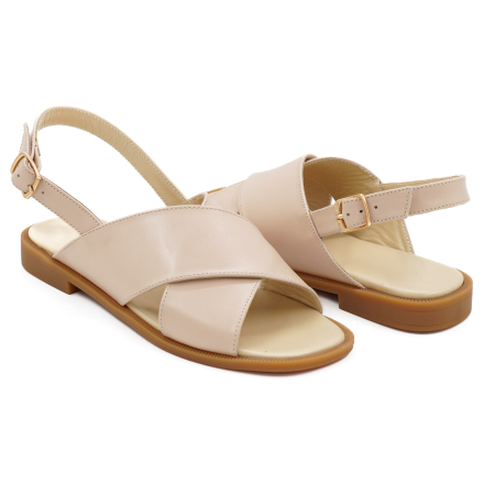 Sandale dama din piele naturala nude roze, cu varf rotund si talpa joasa 2 cm 1126-26 [3]