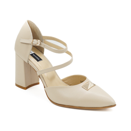 Sandale dama din piele naturala nude, cu varf ascutit stiletto si toc mediu gros imbracat de 8 cm 1038-26 [5]