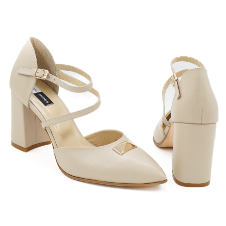 Sandale dama din piele naturala nude, cu varf ascutit stiletto si toc mediu gros imbracat de 8 cm 1038-26 [2]