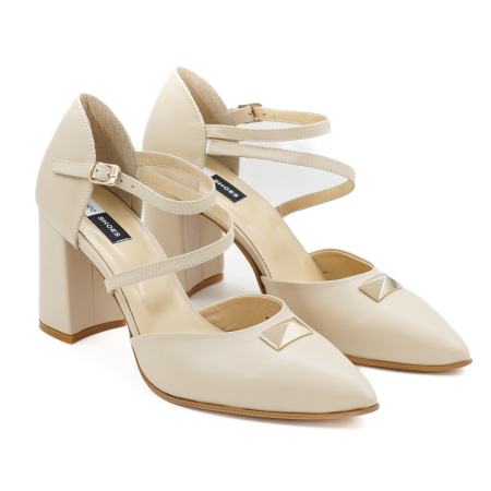 Sandale dama din piele naturala nude, cu varf ascutit stiletto si toc mediu gros imbracat de 8 cm 1038-26 [1]