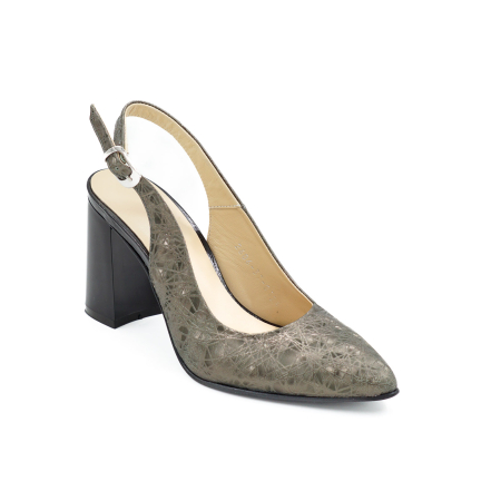 Sandale dama din piele naturala cu imprimeu 3D olive, cu varf ascutit stiletto si toc mediu gros de 8 cm 0124-1-26 [1]