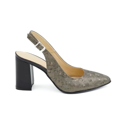 Dama - Sandale dama din piele naturala cu imprimeu 3D olive, cu varf ascutit stiletto si toc mediu gros de 8 cm 0124-1-26