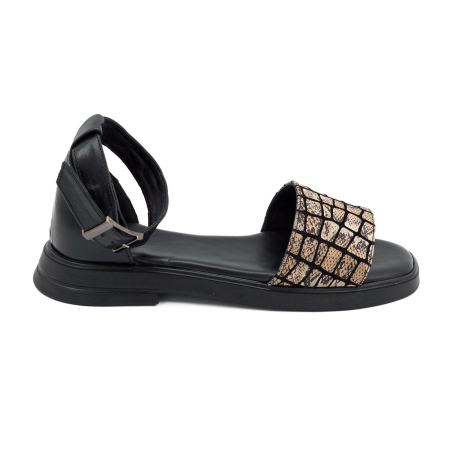 Lichidare stocuri - Sandale dama din piele naturala neagra si cu animal print, cu varf rotund si talpa 2 cm 4721-26