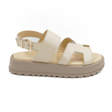 Sandale casual & sport dama - Sandale dama din piele naturala nude bej, cu varf rotund si talpa 4 cm 0426-1-26