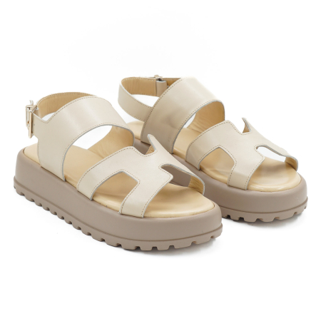 Sandale dama din piele naturala nude bej, cu varf rotund si talpa 4 cm 0426-1-26 [2]