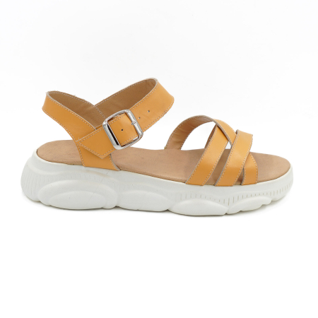 Sandale damă - Sandale dama din piele naturala galben mustar, cu varf rotund si talpa de 3 cm 3421-2-26
