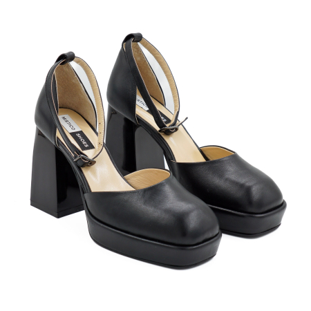 Sandale dama din piele naturala neagra, cu varf rotund, platforma de 2 cm si toc inalt gros de 9 cm 1093-26 [2]