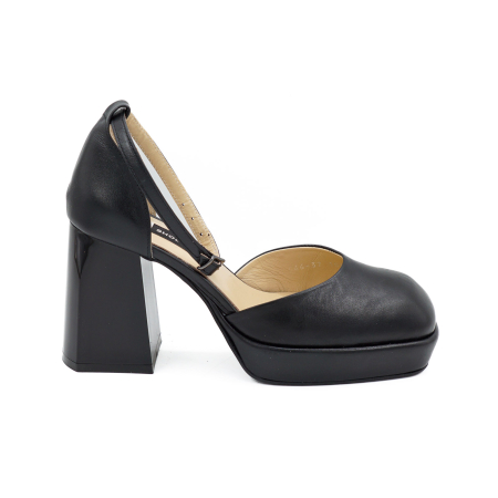 Sandale damă - Sandale dama din piele naturala neagra, cu varf rotund, platforma de 2 cm si toc inalt gros de 9 cm 1093-26