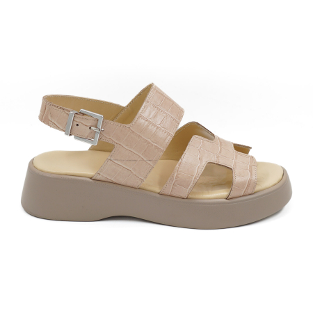 Sandale casual & sport dama - Sandale dama din piele naturala croco mat bej, cu varf rotund si talpa 3 cm 0426-3-26