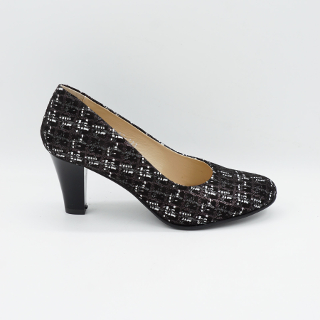 Pantofi dama din piele naturala neagra cu imprimeu, cu varf rotund si toc mediu gros de 7 cm 0221-26 [0]