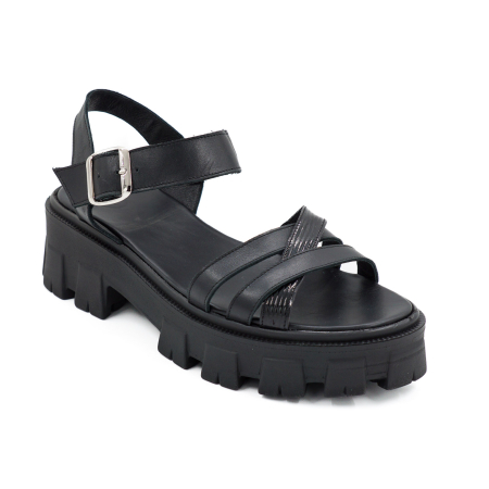 Sandale dama din piele naturala neagra, cu varf rotund si talpa de 4 cm 3421-8-26 [1]