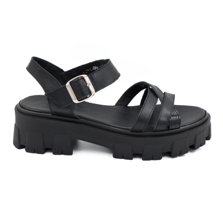 Lichidare stocuri - Sandale dama din piele naturala neagra, cu varf rotund si talpa de 4 cm 3421-8-26