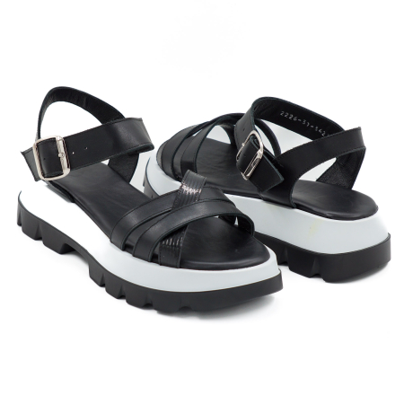 Sandale dama din piele naturala neagra, cu varf rotund si talpa de 4 cm 3421-9-26 [3]