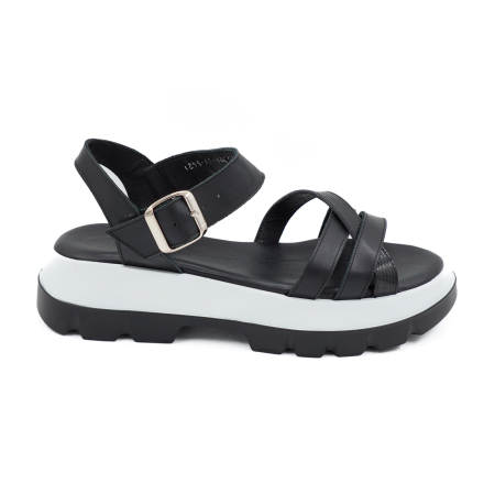 Lichidare stocuri - Sandale dama din piele naturala neagra, cu varf rotund si talpa de 4 cm 3421-9-26
