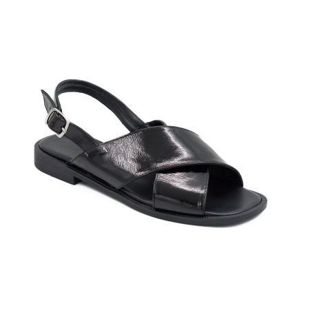 Sandale dama din piele naturala lacuita neagra, cu varf rotund si talpa joasa 2 cm 1126-3-26 [1]