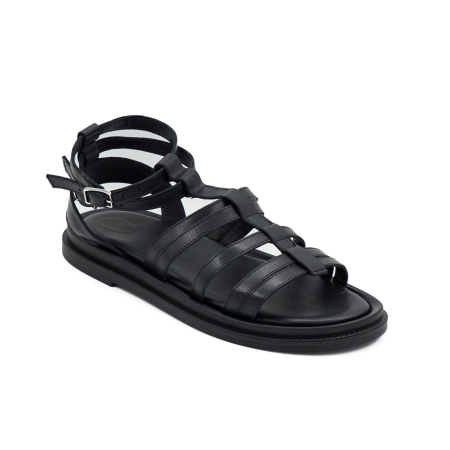 Sandale dama din piele naturala neagra, cu varf rotund si talpa joasa 2 cm 1626-1-26 [1]