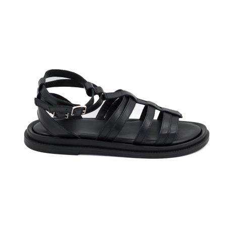 Sandale casual & sport dama - Sandale dama din piele naturala neagra, cu varf rotund si talpa joasa 2 cm 1626-1-26