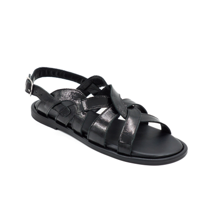 Sandale dama din piele naturala lacuita neagra, cu varf rotund si talpa 2 cm 2126-26 [1]