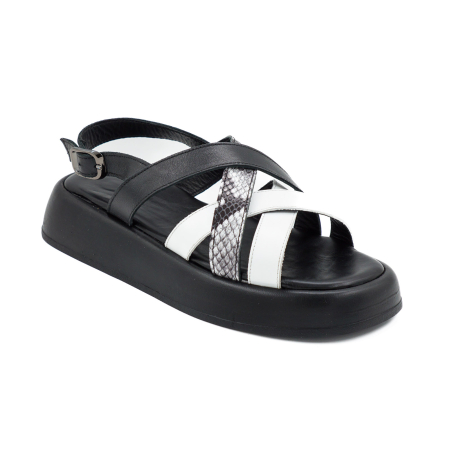 Sandale dama din piele naturala neagra, alba si cu imprimeu sarpe, cu varf rotund si talpa 4 cm 1726-26 [1]