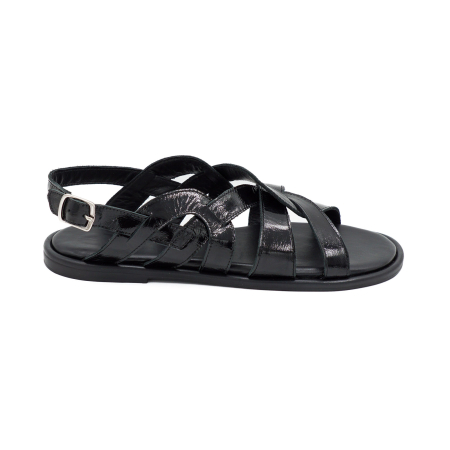 Sandale casual & sport dama - Sandale dama din piele naturala lacuita neagra, cu varf rotund si talpa 2 cm 2126-26