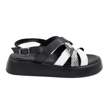 Sandale casual & sport dama - Sandale dama din piele naturala neagra, alba si cu imprimeu sarpe, cu varf rotund si talpa 4 cm 1726-26