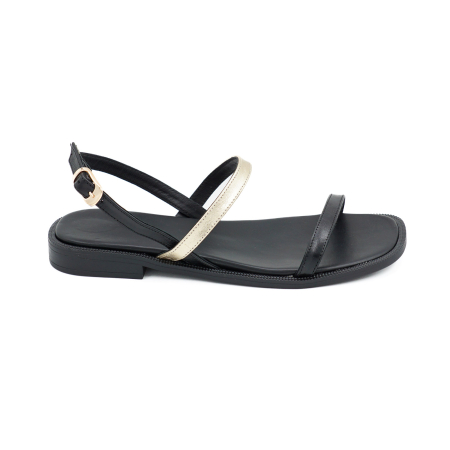 Sandale casual & sport dama - Sandale dama din piele naturala neagra si aurie, cu varf rotund si talpa 1 cm 0126-26
