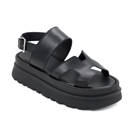 Sandale dama din piele naturala neagra, cu varf rotund si talpa 4 cm 0426-2-26 [1]