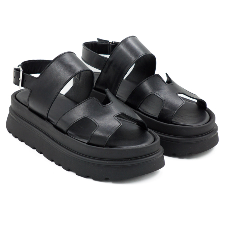 Sandale dama din piele naturala neagra, cu varf rotund si talpa 4 cm 0426-2-26 [2]